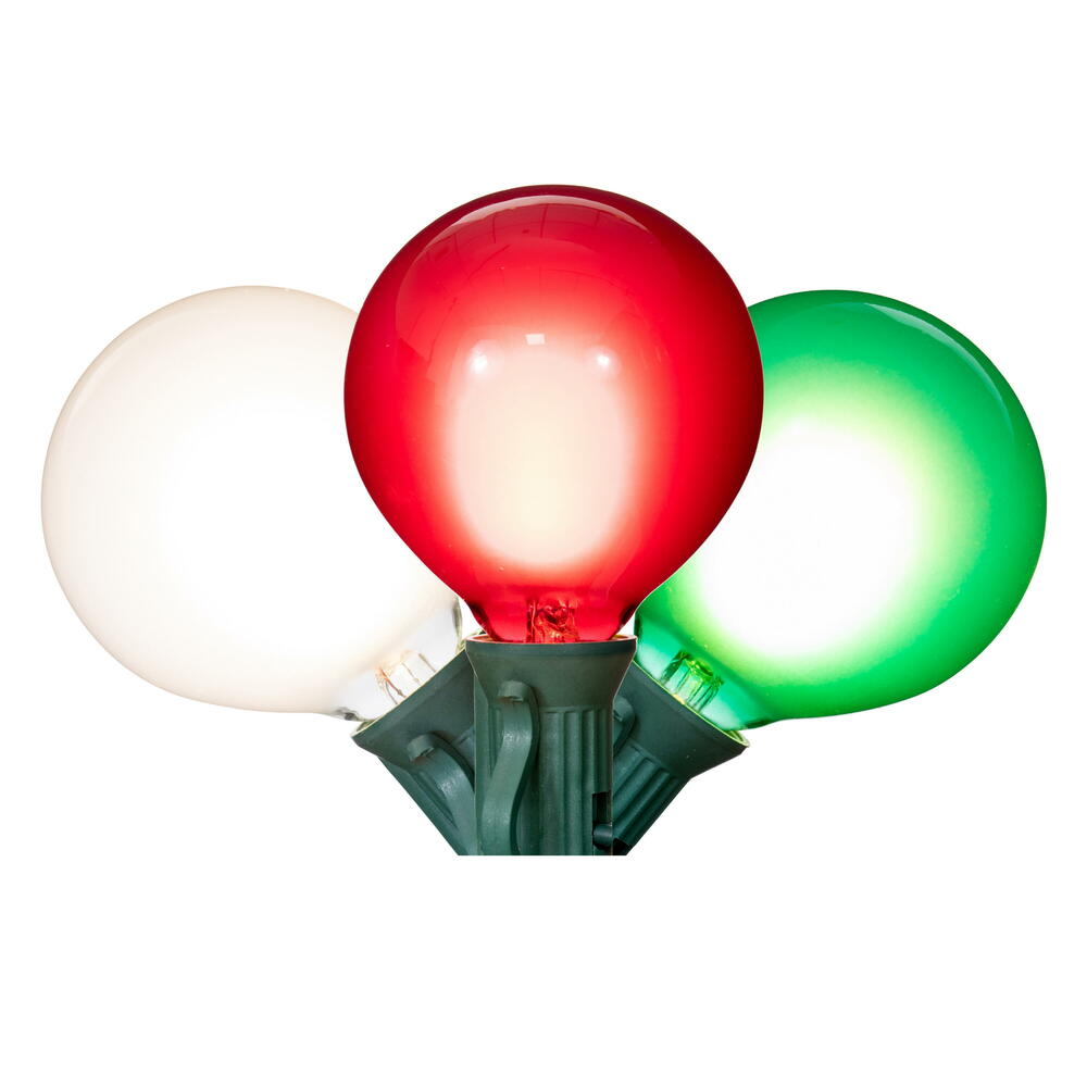 Vickerman 18Lt Red/White/Green LED Glass G40-E12 Filament End-Connecting Set with Green 20AWGXTW Wire and 6"x12"x6" Bulb Spacing. 120V-.6W. UL Approved.