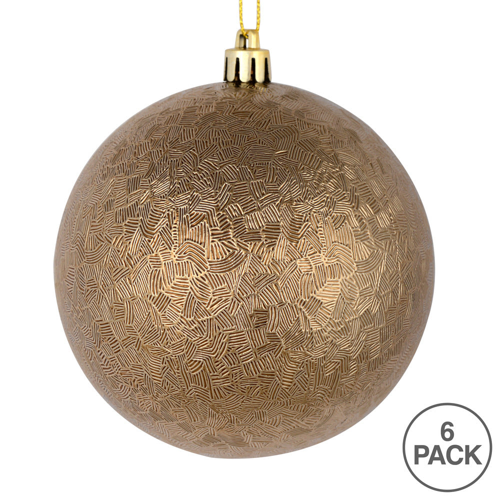 Vickerman 4" Mocha Brushed Ball Ornament 6 per Bag