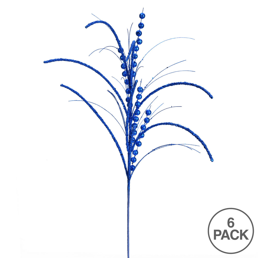 Vickerman 29" Blue Glitter Harvest Artificial Christmas Spray. Includes 6 sprays per pack.