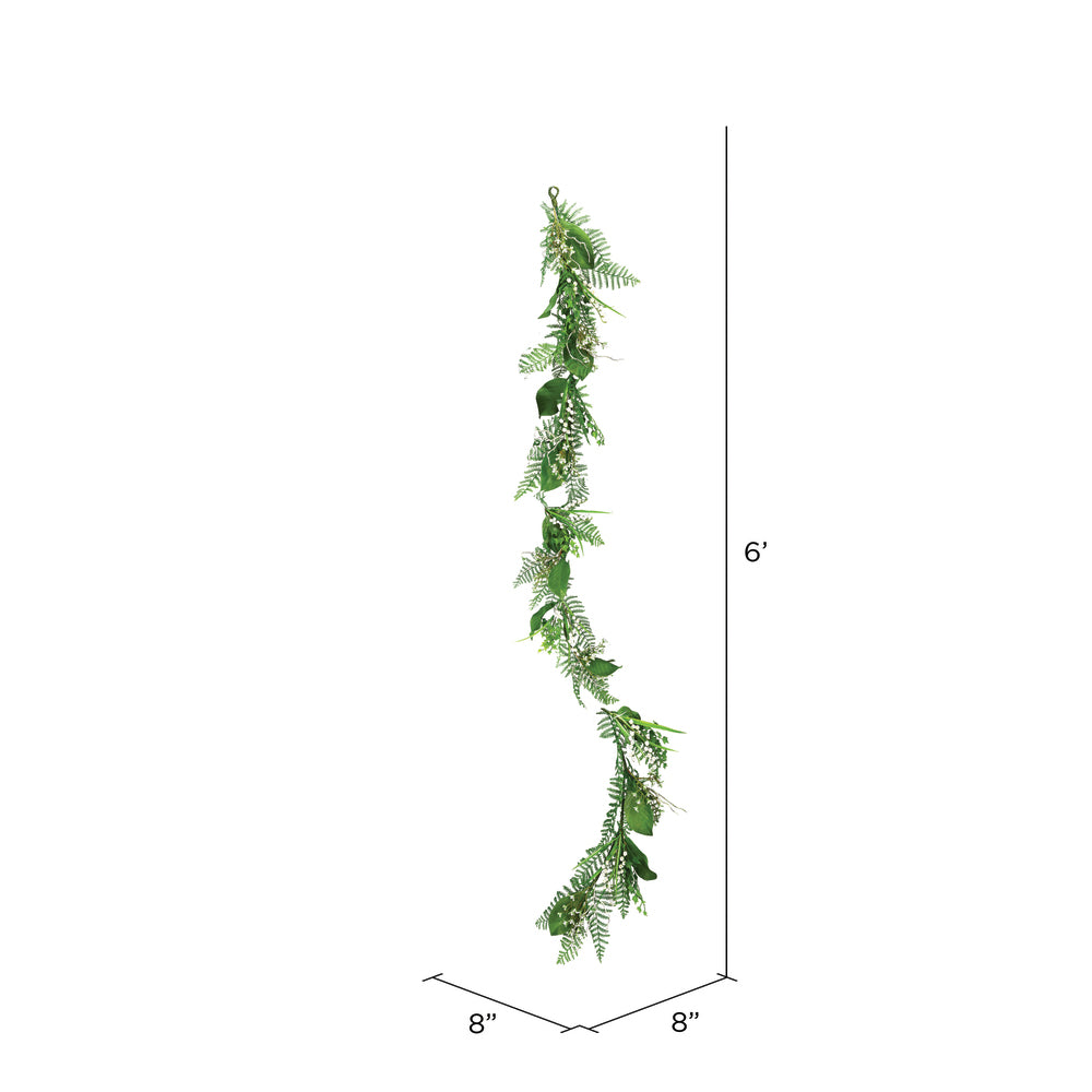 Vickerman 6' Artificial White Mini Flowers Greenery Garland.