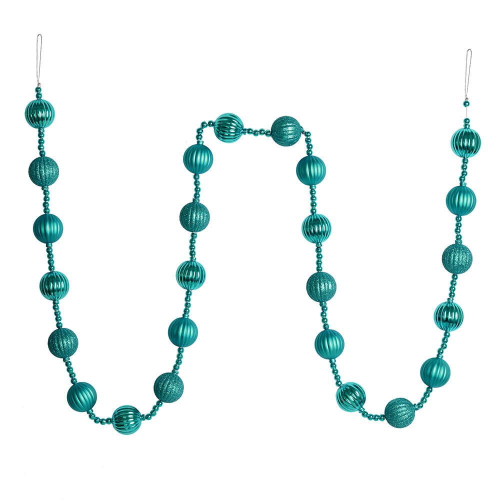 Vickerman 6' Teal Stripe Ball Ornament Christmas Garland
