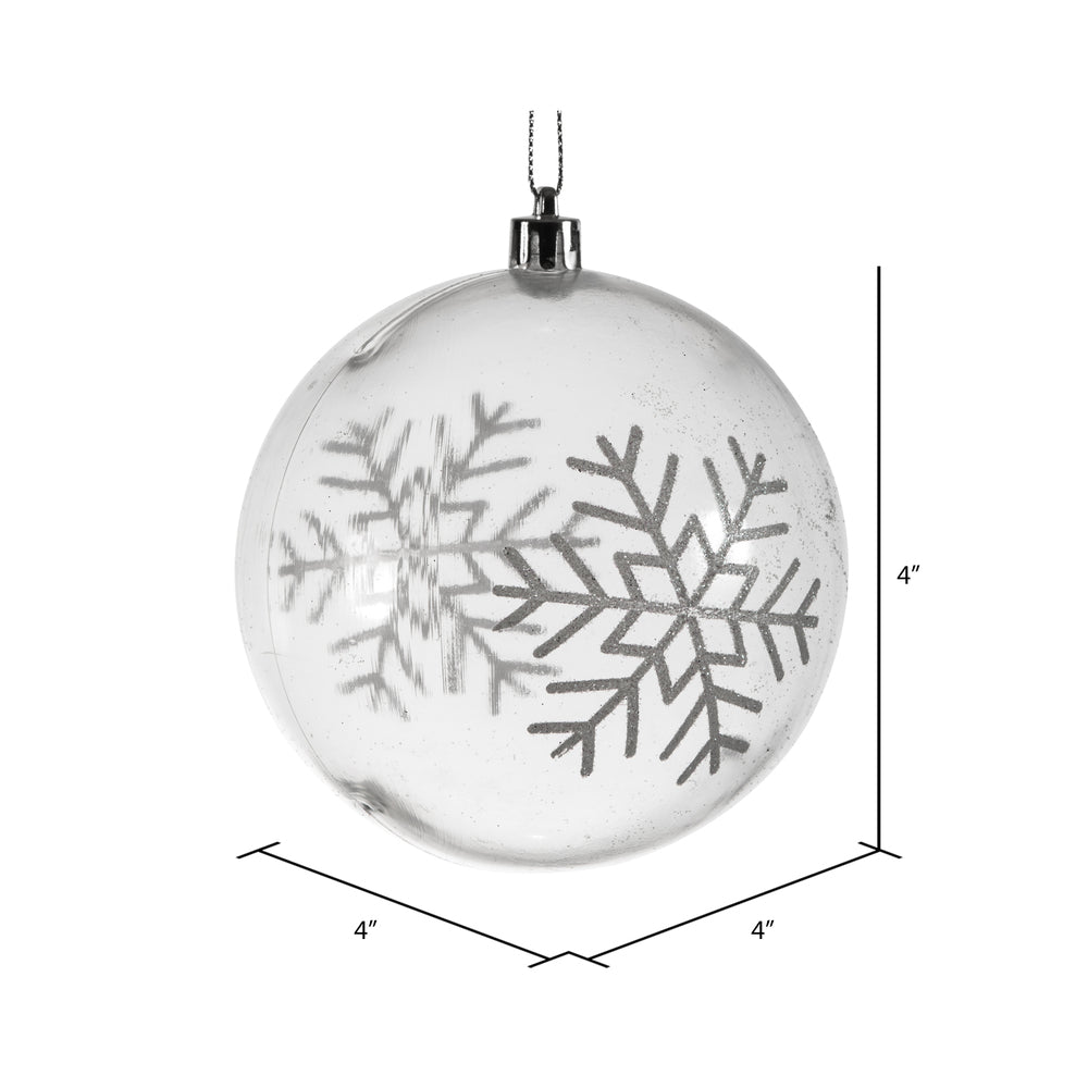 Vickerman 4" Clear Ball Ornament with Snowflake Glitter Swirl 4 per Box