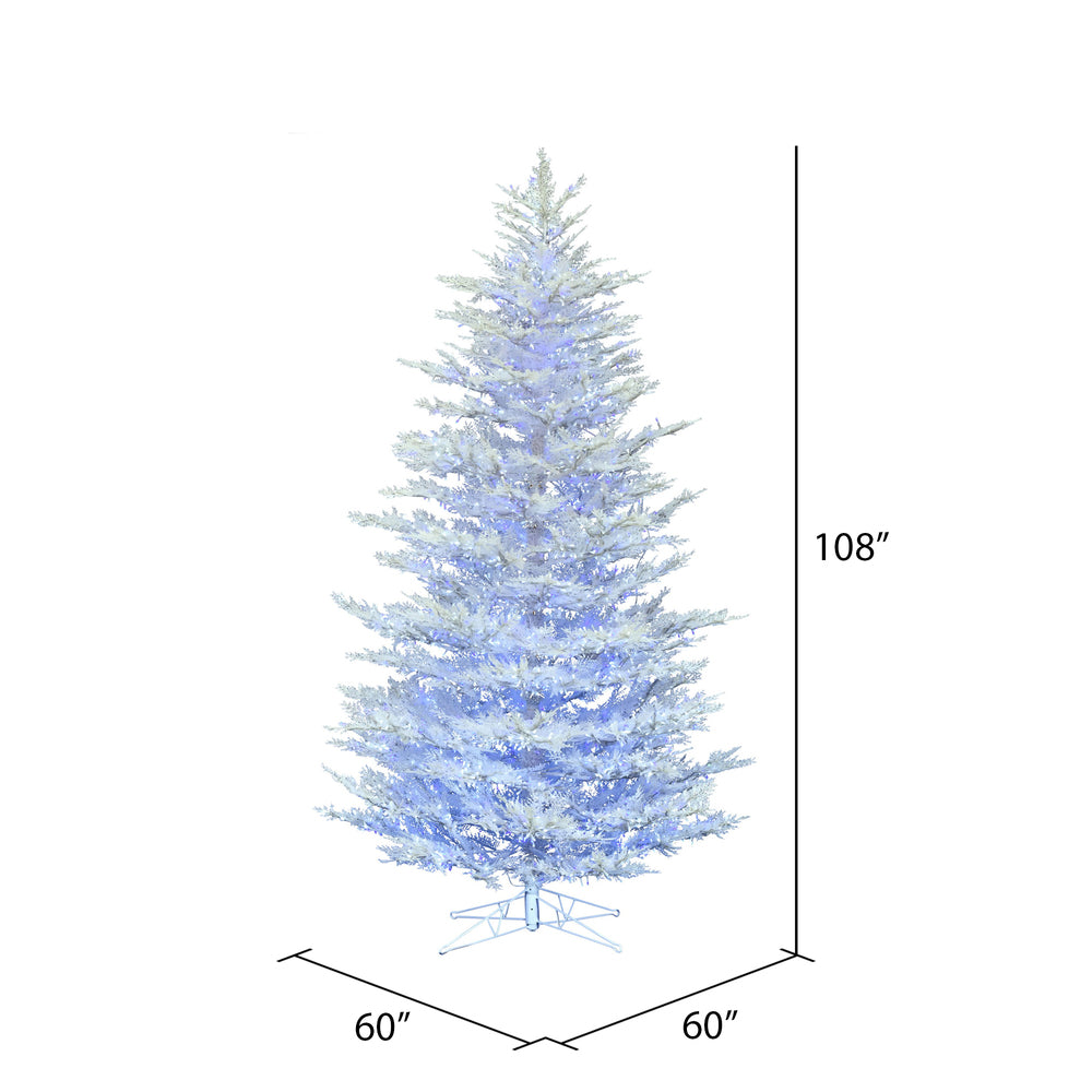 Vickerman 9' x 60" Flocked Cedar Pine Artificial Christmas Tree Low Voltage LED Pure White and Blue Wide Angle 3mm Twinkle Lights