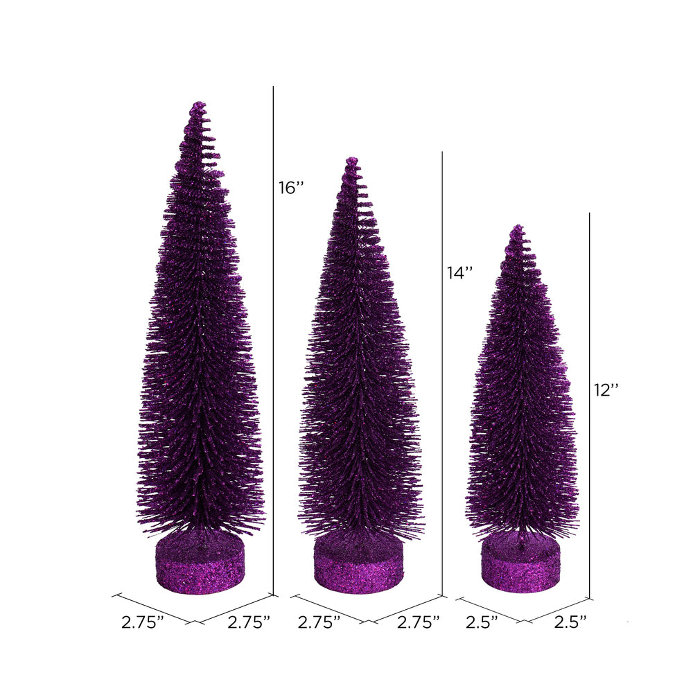 Vickerman 12"-14"-16" Plum Glitter Oval Pine Artificial Christmas Tree Set of 3