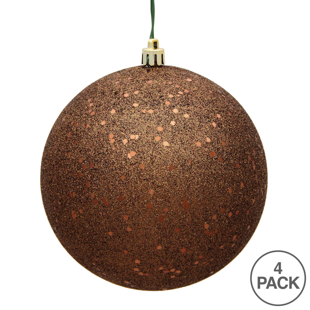 Vickerman 4.75" Mocha Sequin Ball Ornament 4 per Bag