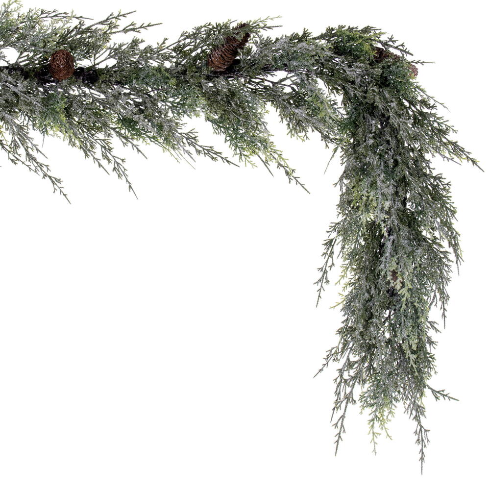 Vickerman 6' Artificial Snow Cedar Hanging Garland with Pinecones.
