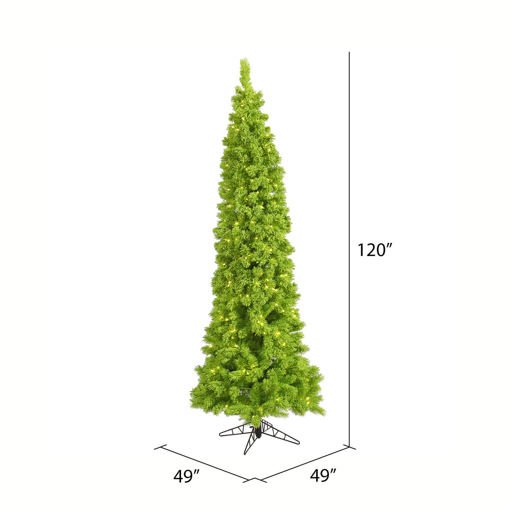 Vickerman 10' Flocked Lime Pencil Fir Artificial Christmas Tree Lime Dura-lit LED lights