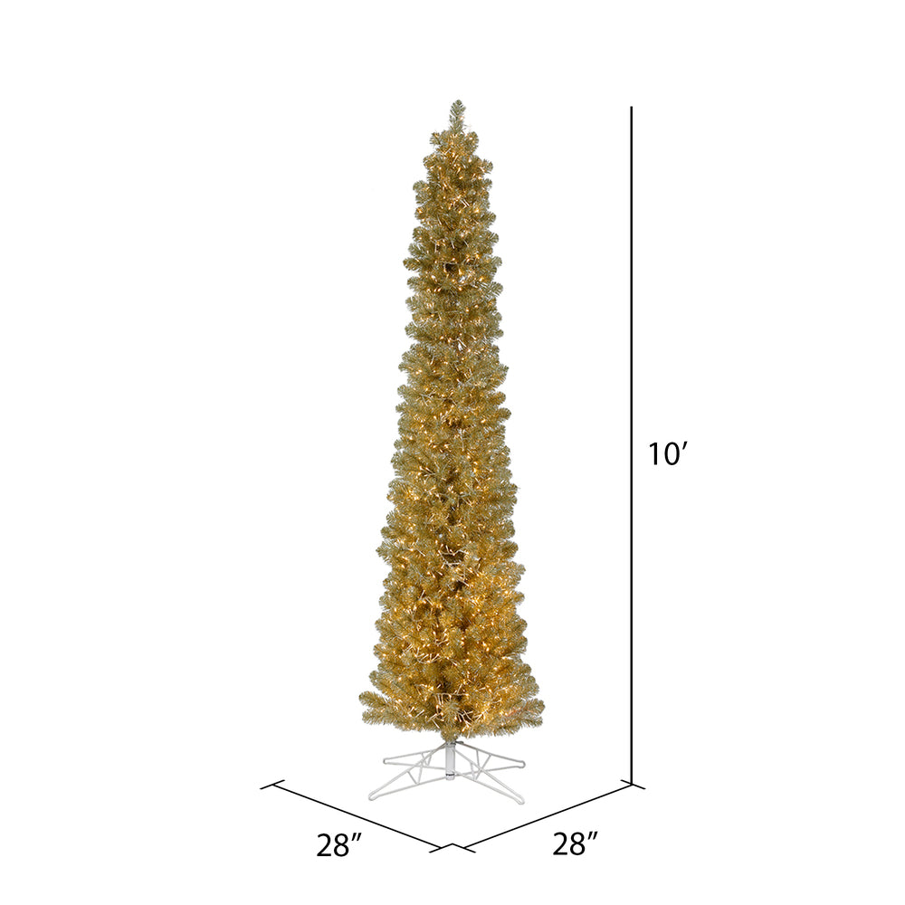 Vickerman 10' x 28" Champagne Pencil Artificial Christmas Tree Warm White 8 function 3MM LED Lights