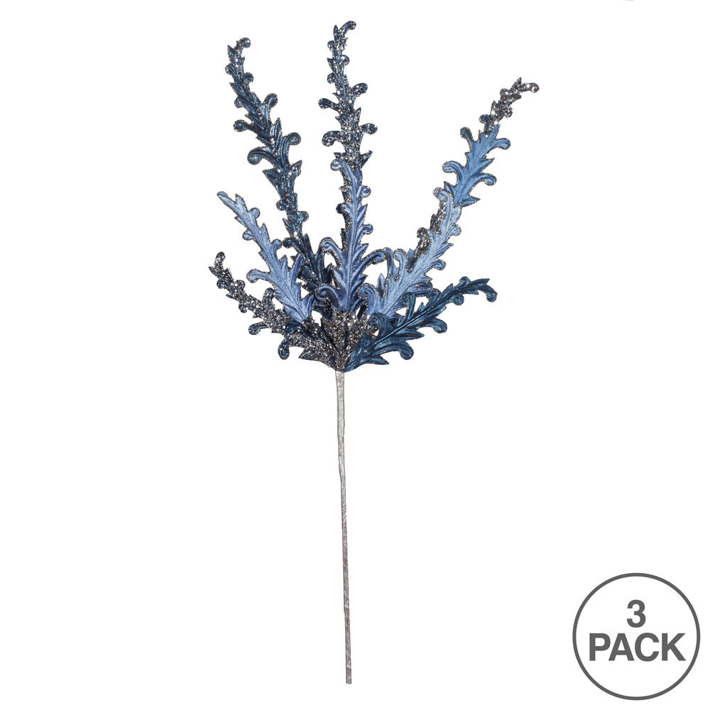 Vickerman 20" Blue Petal Flower Artificial Christmas Spray. Includes 3 sprays per pack.