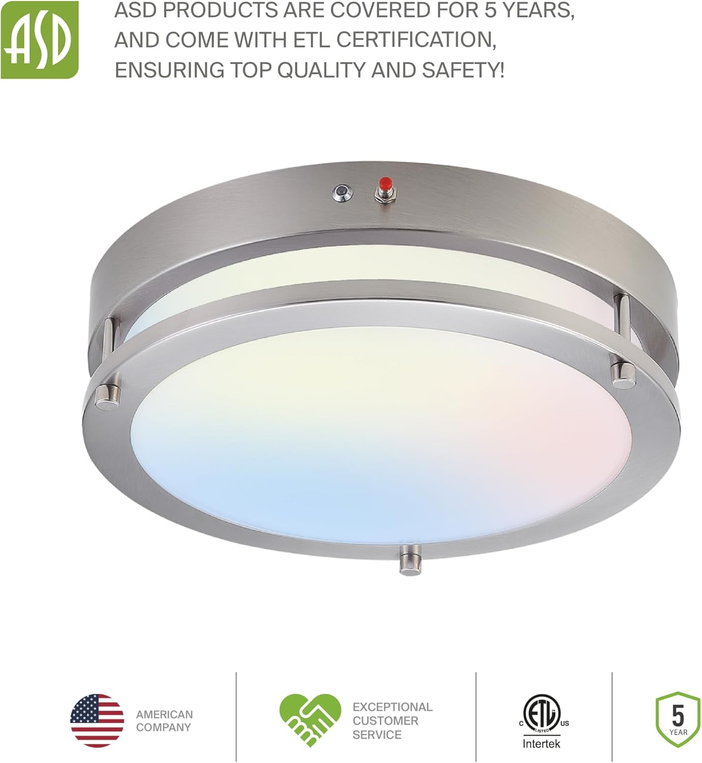 ASD Lighting LED Double Ring Flushmount 16inch 24W 120-277V Triac 3000/4000/5000K with Battery Back-up 12W Nickel ETL