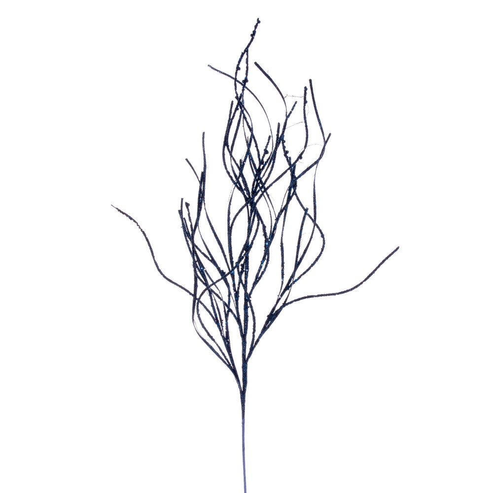 Vickerman 40" Midnight Blue Berry Cluster and Wavy Glitter Ball Spray 4 per bag.