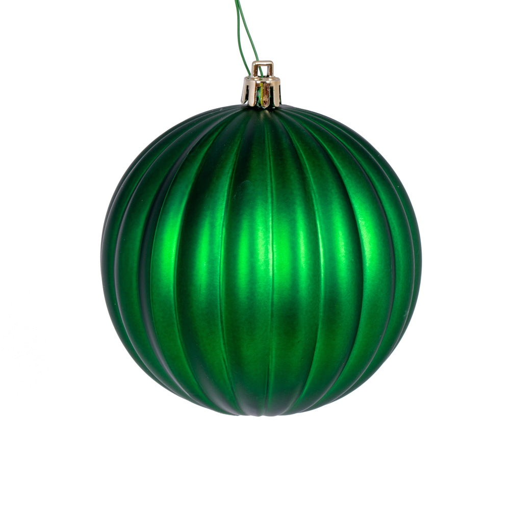 Vickerman 4" Green Matte Lined Ball Ornament 6 per Bag.