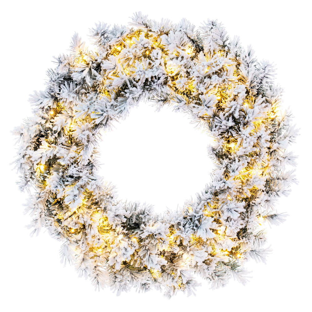 Vickerman 36" Frosted Glacier Pine Artificial Wreath with LED Warm White Lights.