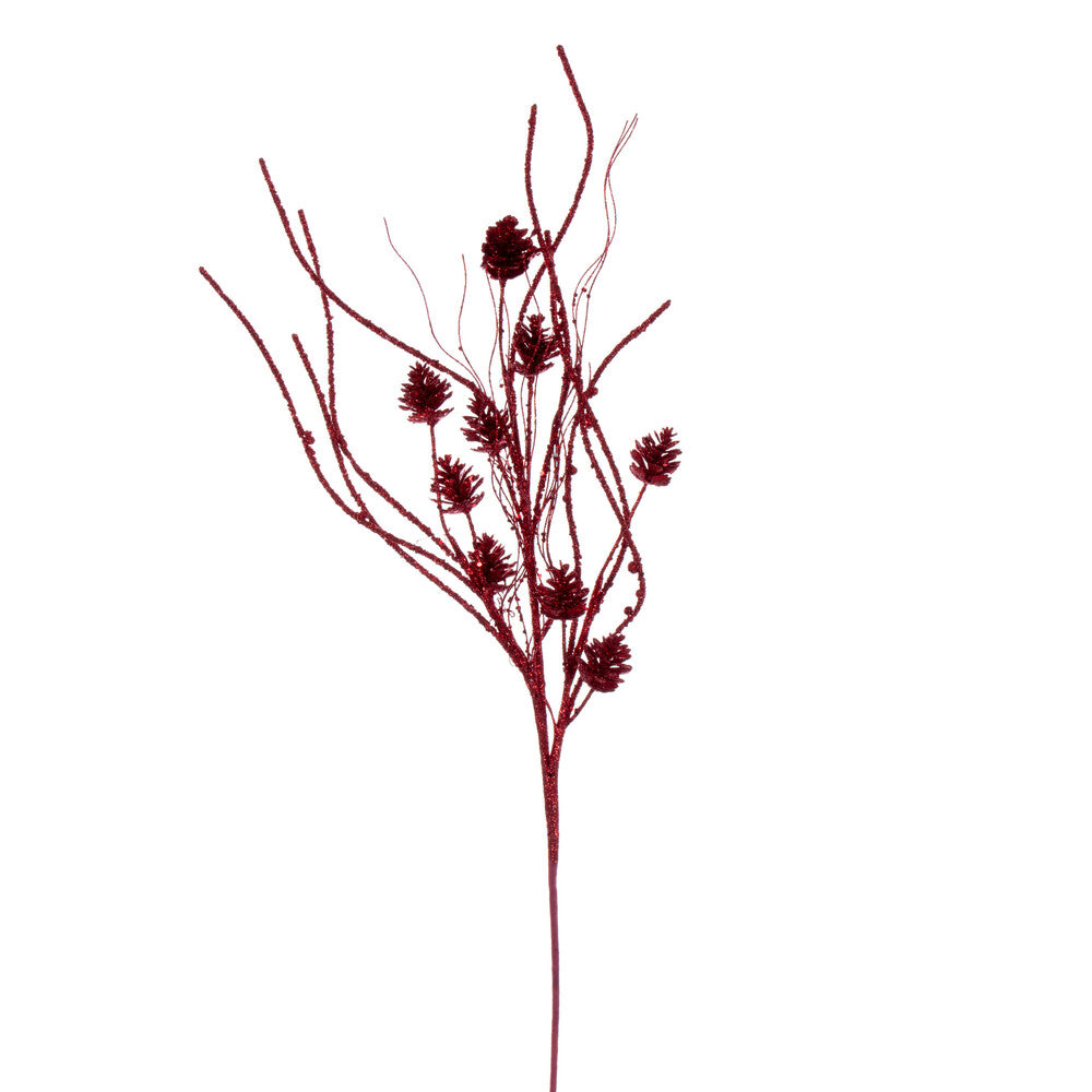 Vickerman 32" Red Mini Pinecone Twig Glitter Spray 6 per bag.