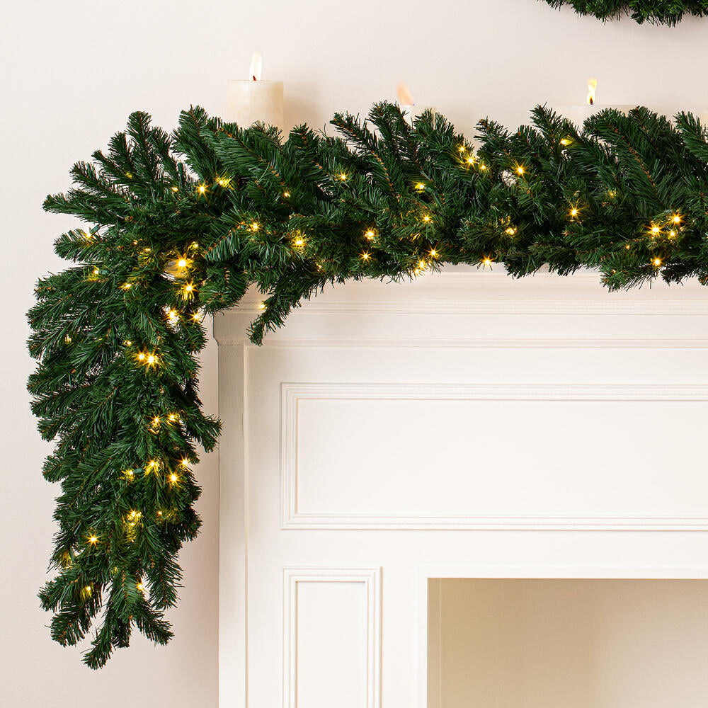 Vickerman 9' Grand Teton Artificial Christmas Garland Warm White Single Mold Wide Angle LED Lights