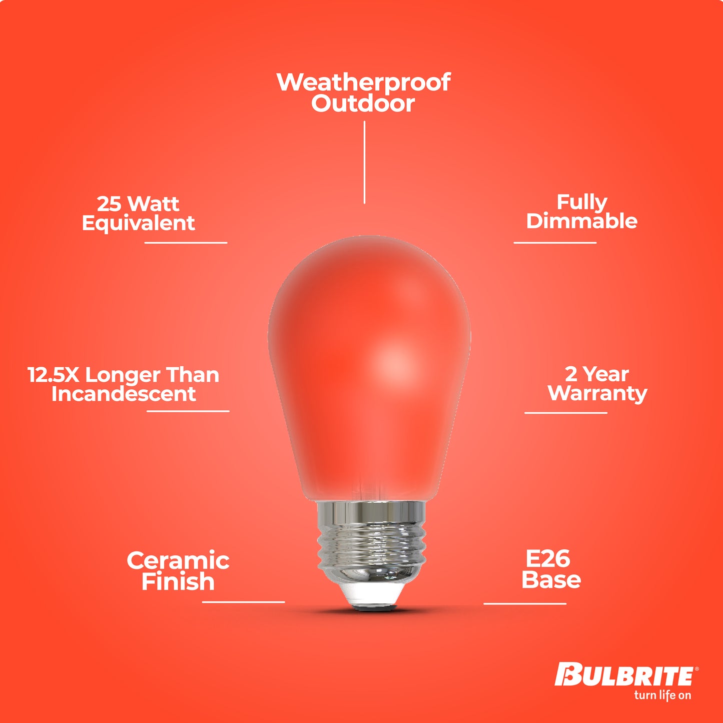 Bulbrite 776150 25-Watt Equivalent Ceramic Red Color S14 Weatherproof Outdoor E26 Medium Base LED Light Bulb