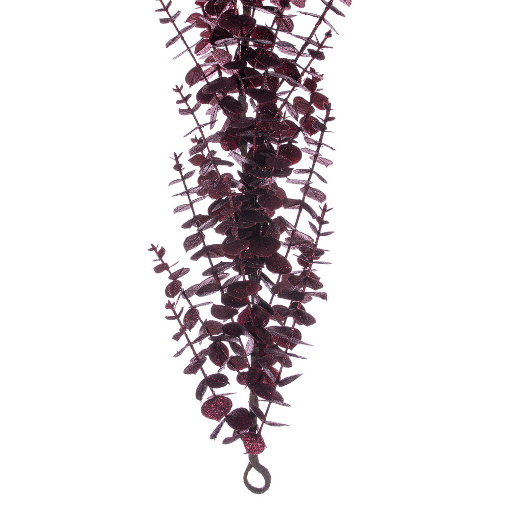 Vickerman 6' Burgundy Artificial Eucalyptus Glitter Garland.