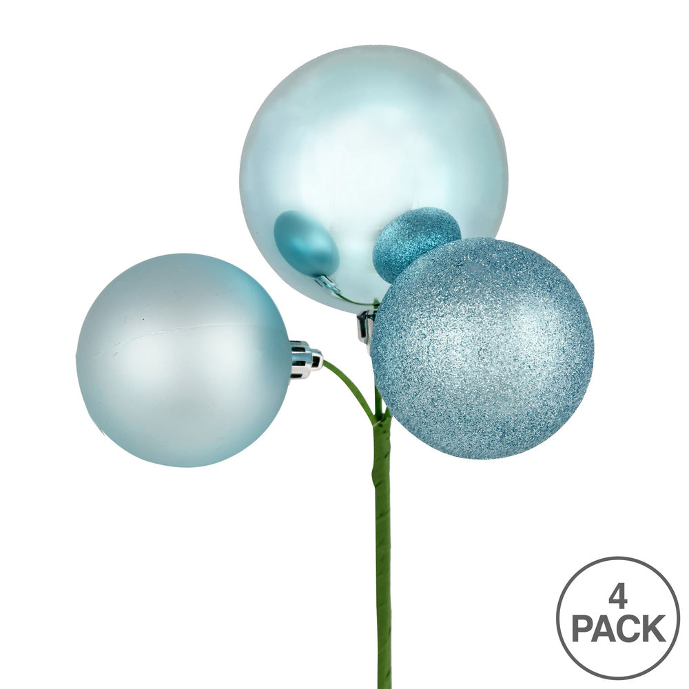 Vickerman 18" Baby Blue Ball Ornament Christmas Pick 4 per set