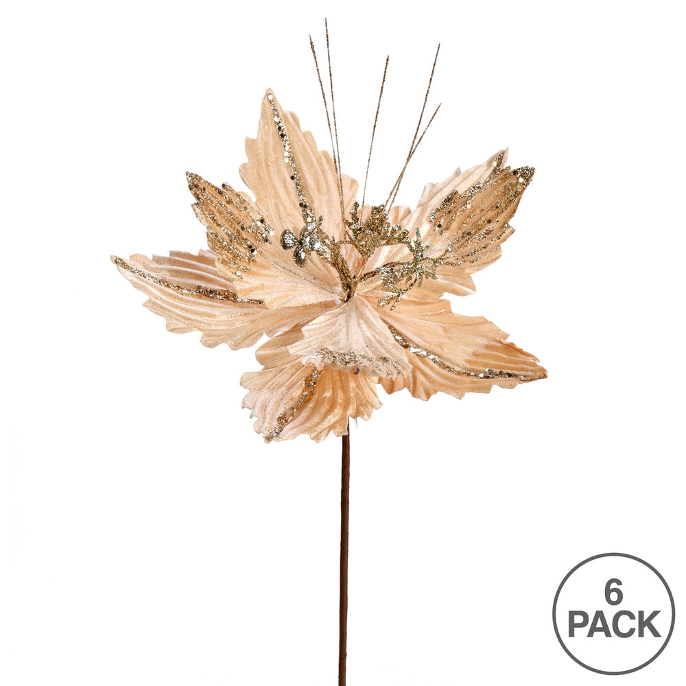 Vickerman 12" x 16" Champagne Poinsettia Artificial Christmas Spray. Includes 6 sprays per pack.