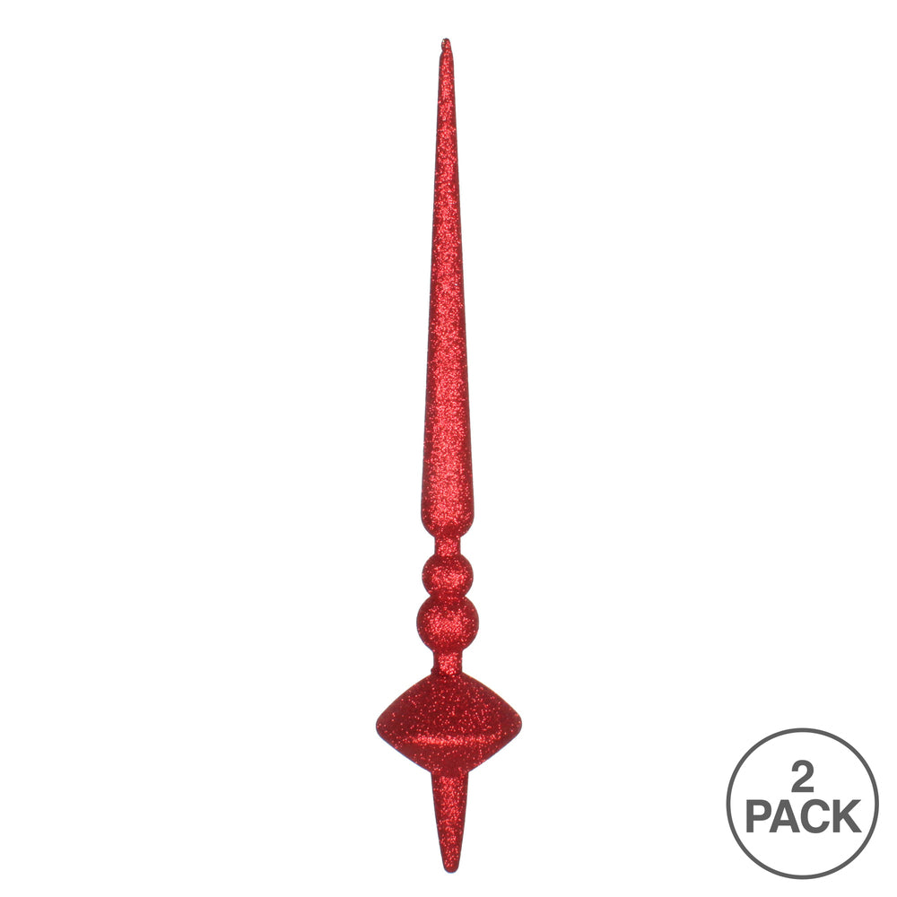 Vickerman 18" Red Glitter Cupola Finial Ornament Pack of 2
