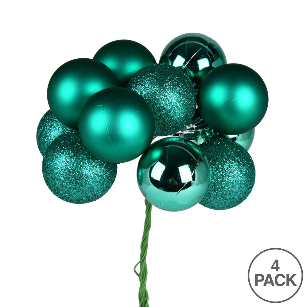 Vickerman 12" Teal Ball Ornament Christmas Pick 4 per set