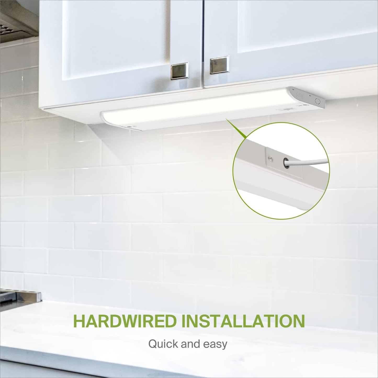 ASD Lighting LED Under Cabinet Bullnose 24" 12W 120V Dimmable CCT Selectable 3000/4000/5000K Hardwired, On/Off Switch, White ETL Energy Star