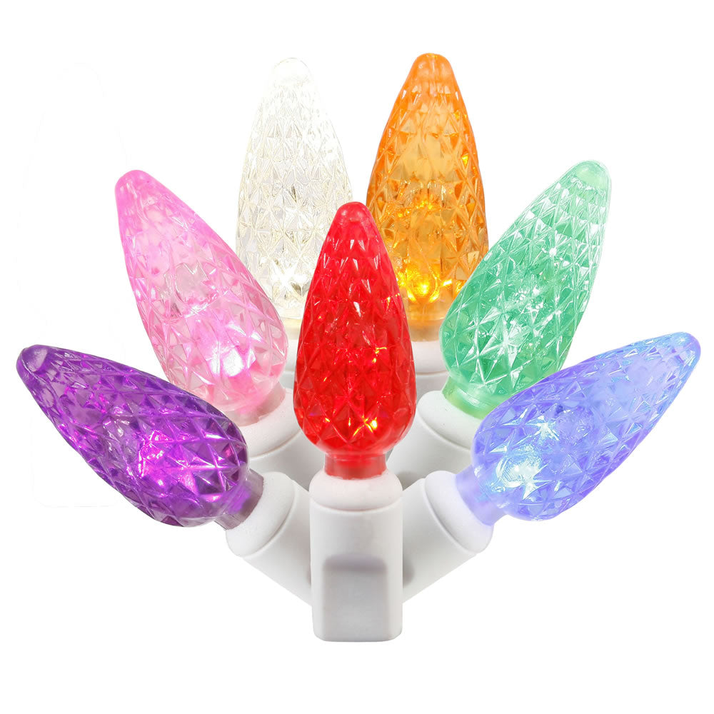 Vickerman 50 Multi-Colored C6 LED Light on White Wire 25' Christmas Single Mold Light Strand