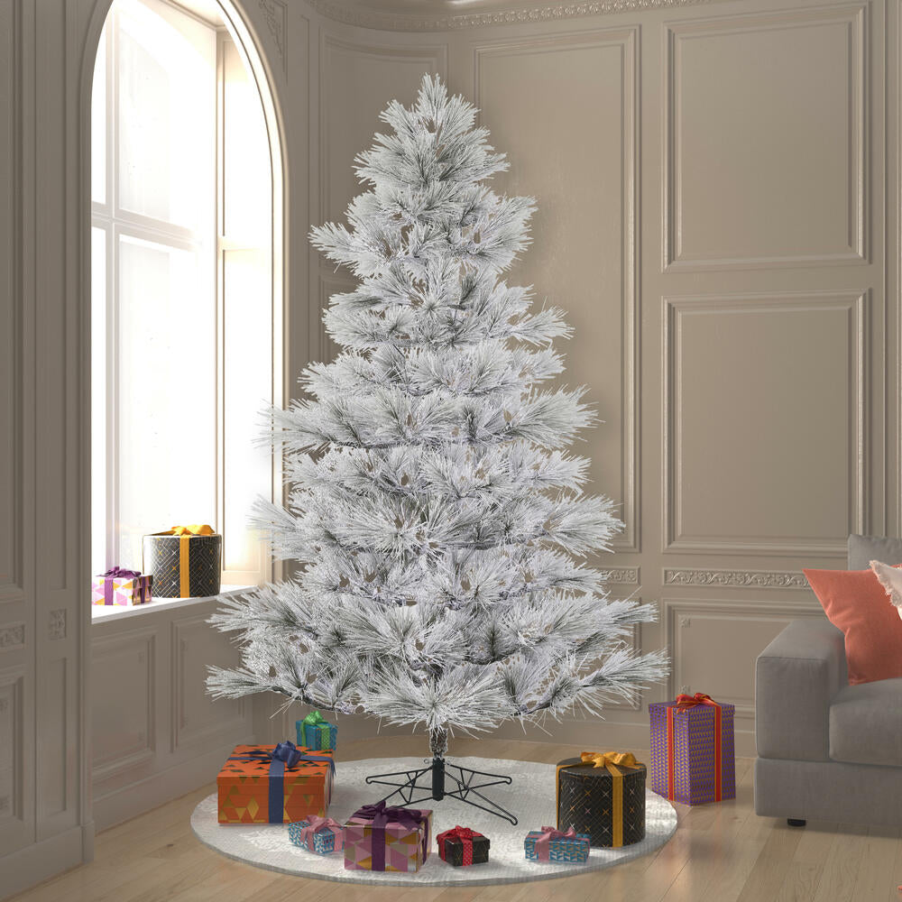 Vickerman 7.5' x 52" Flocked Alder Long Needle Pine Artificial Christmas Tree Frosted White C7 LED Lights