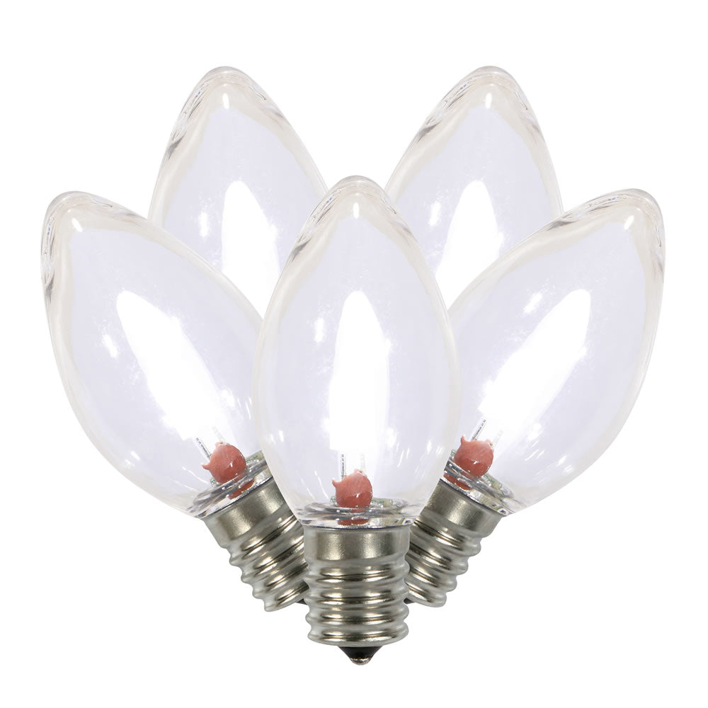 Vickerman C7 Transparent Plastic LED Pure White Dimmable Bulb, E12 Nickel Base, 25 per Pack.