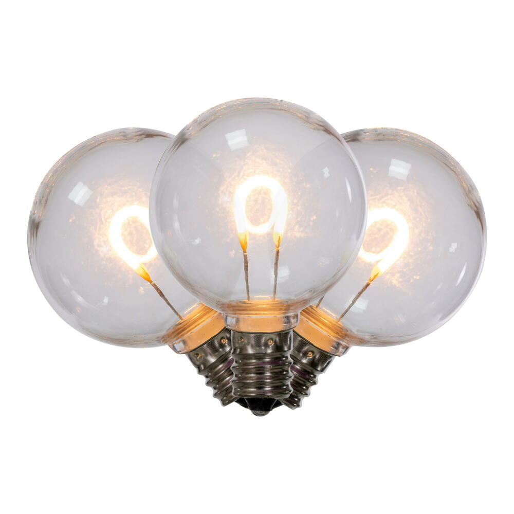 Vickerman G40 Transparent U-Shaped Filament Warm White Bulb, E12 Base, .6 Watts, 25 Pcs Assorted/Bag. Colors included are Blue, Red, Green, Purple and Amber.