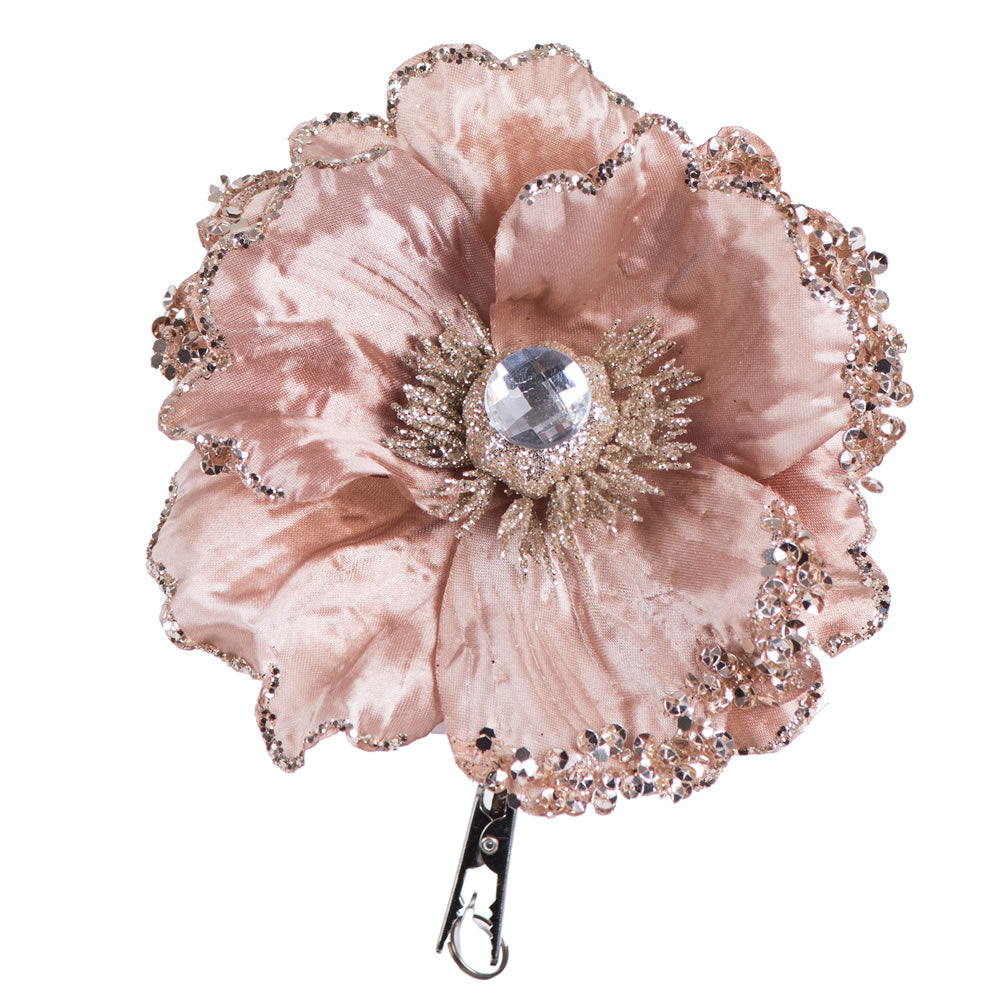 Vickerman 5" Artificial Mocha Polyester Wild Poppy Head with Sequin Glitter and Clip pack of 3