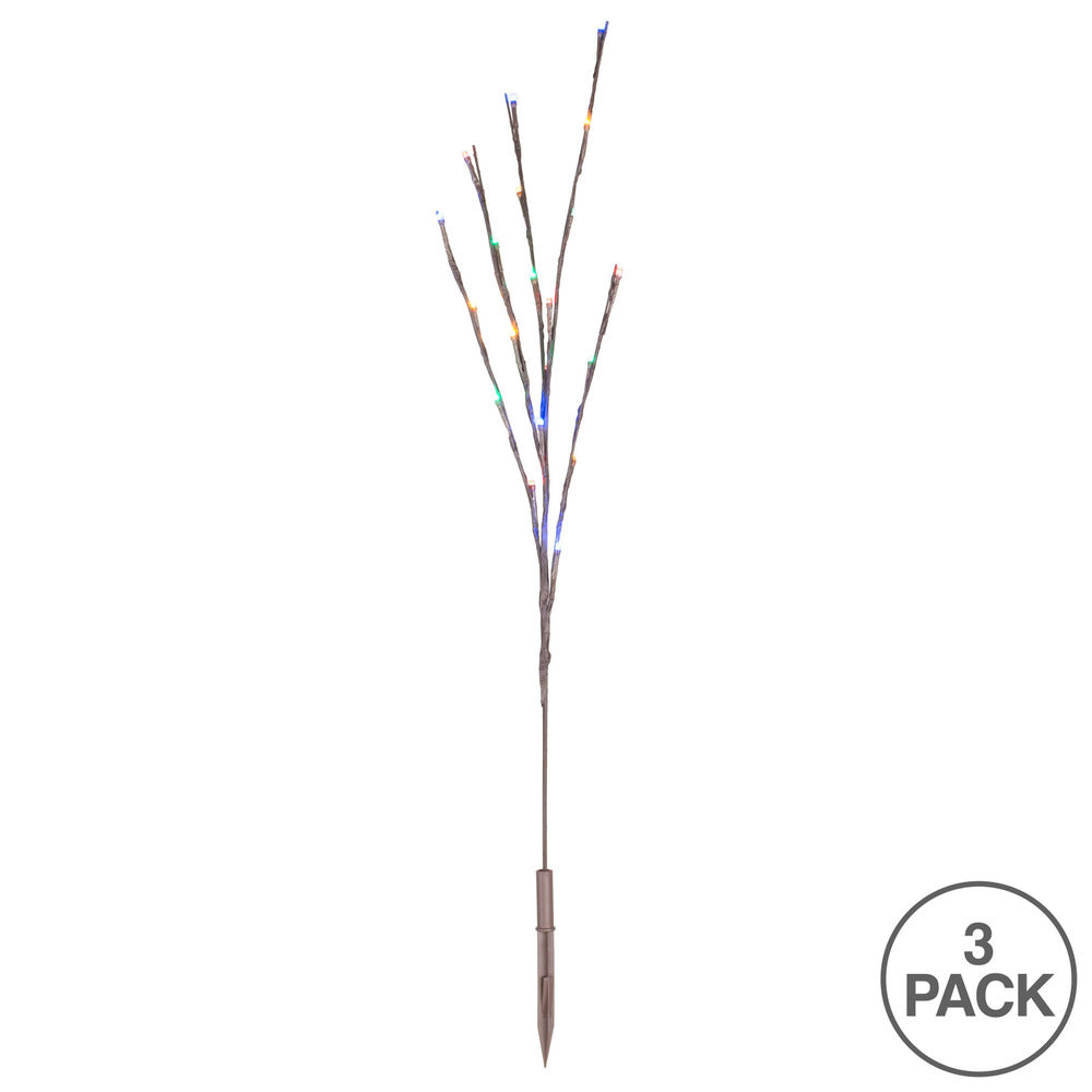 Vickerman 60 Multi-Colored Wide Angle LED Twig Light Set on Brown Wire Pack of 3