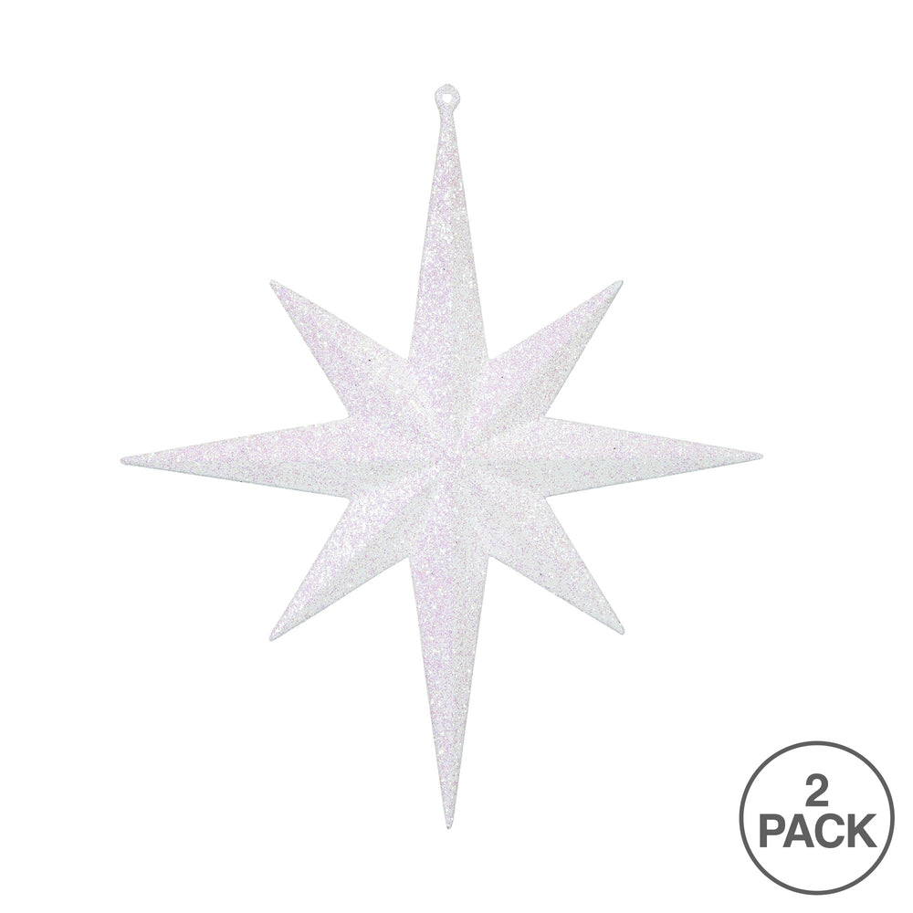 Vickerman 12" White Iridescent Glitter Bethlehem Star Christmas Ornament 2 per Box