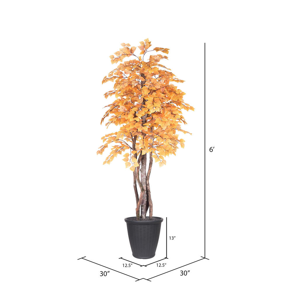 Vickerman 6' Artificial Golden Aspen Executive Tree Gray Round Plastic Container.