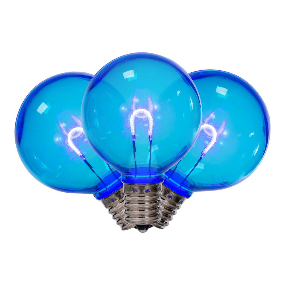 Vickerman G50 Transparent U-Shaped Filament Blue Bulb, E17 Base, .6 Watts, 25 Pcs Assorted/Bag. Colors included are Blue, Red, Green, Purple and Amber.