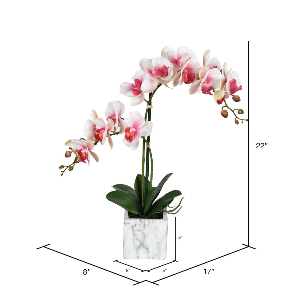 Vickerman 22" Artificial Potted Real Touch Pink and White Phalaenopsis Spray.