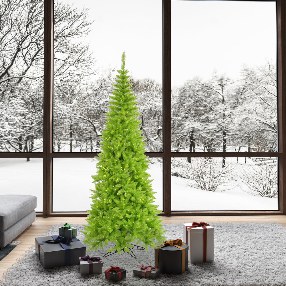 Vickerman 7.5' Lime Fir Slim Artificial Christmas Tree Lime Dura-lit LED Lights