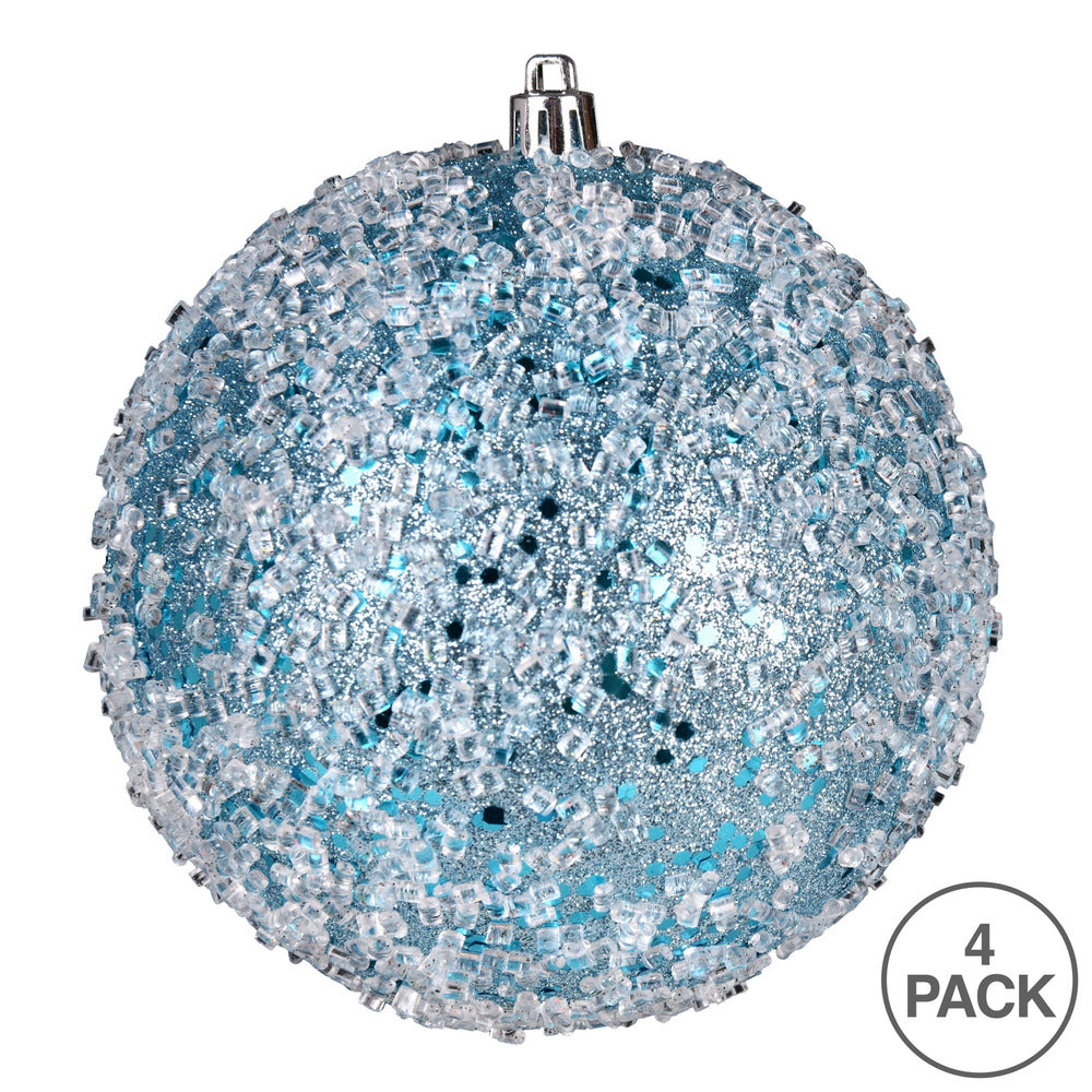 Vickerman 6" Baby Blue Glitter Hail Ball Ornament 4 per Bag