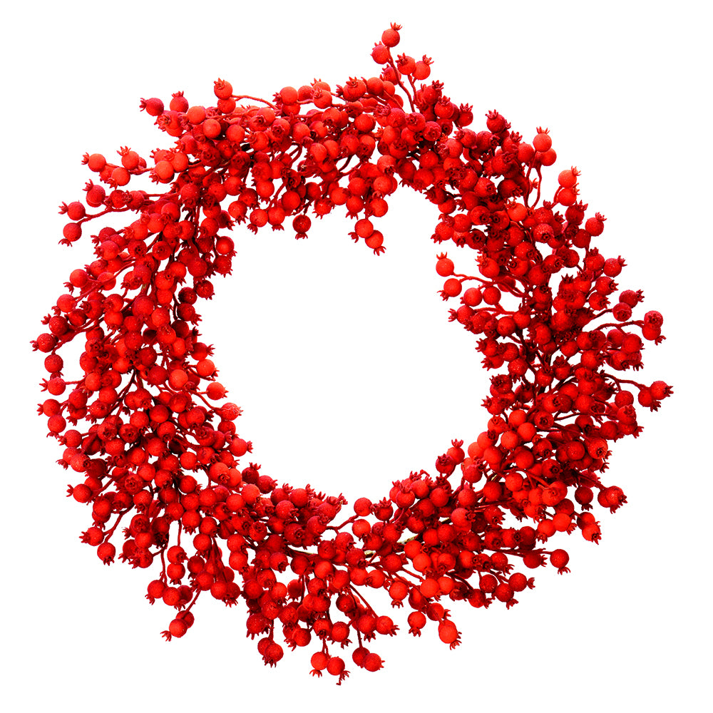 Vickerman 28" Red Flock Deluxe Berry Outdoor Artificial Christmas Wreath Unlit