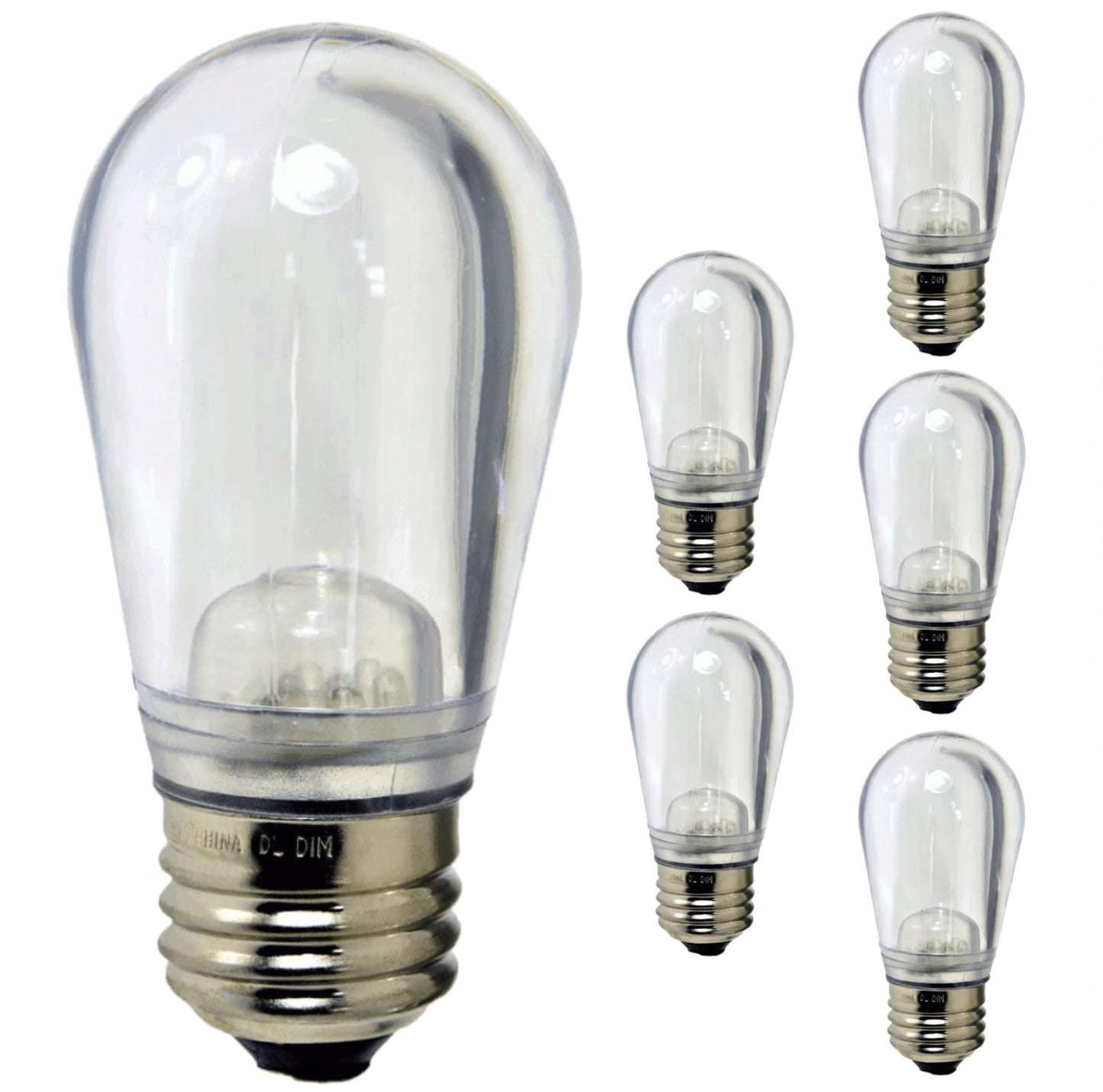Damar- S14 LED String Light Bulb 0.55W-1.5W 6500K Daylight E26 Medium Base Dimmable 100-130V Indoor& Outdoor Rated Pack of 6- Shatterproof Replacement Clear Bulb for Patio Backyard Caf? Bistro