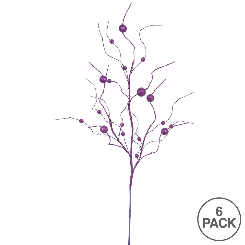 Vickerman 37" Purple Glitter Ball Artificial Christmas Spray. Includes 6 sprays per pack.