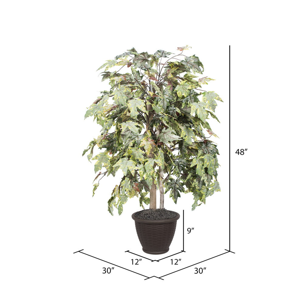 Vickerman 4' Artificial Frosted Maple Bush Rattan Basket.