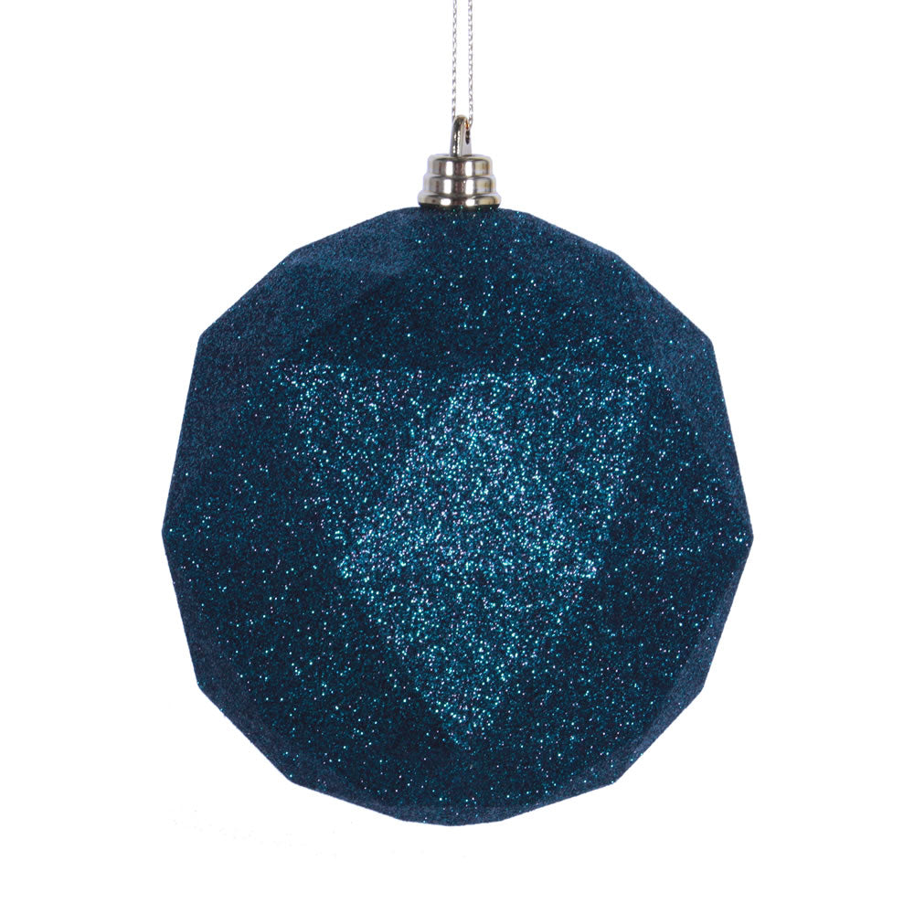 Vickerman 6" Sea Blue Geometric Ball Ornament Featuring a Glitter Finish. Comes 4 per bag