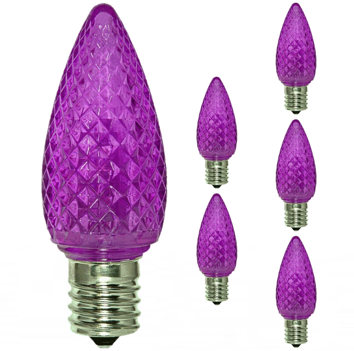 Damar- C9 LED Replacement Christmas Light Bulbs Twinkle Transparent Purple 0.6W-0.96W E17 Intermediate Base 100-130V Pack of 6- Commercial Grade Shatterproof String Colored Lights for Patio Holiday