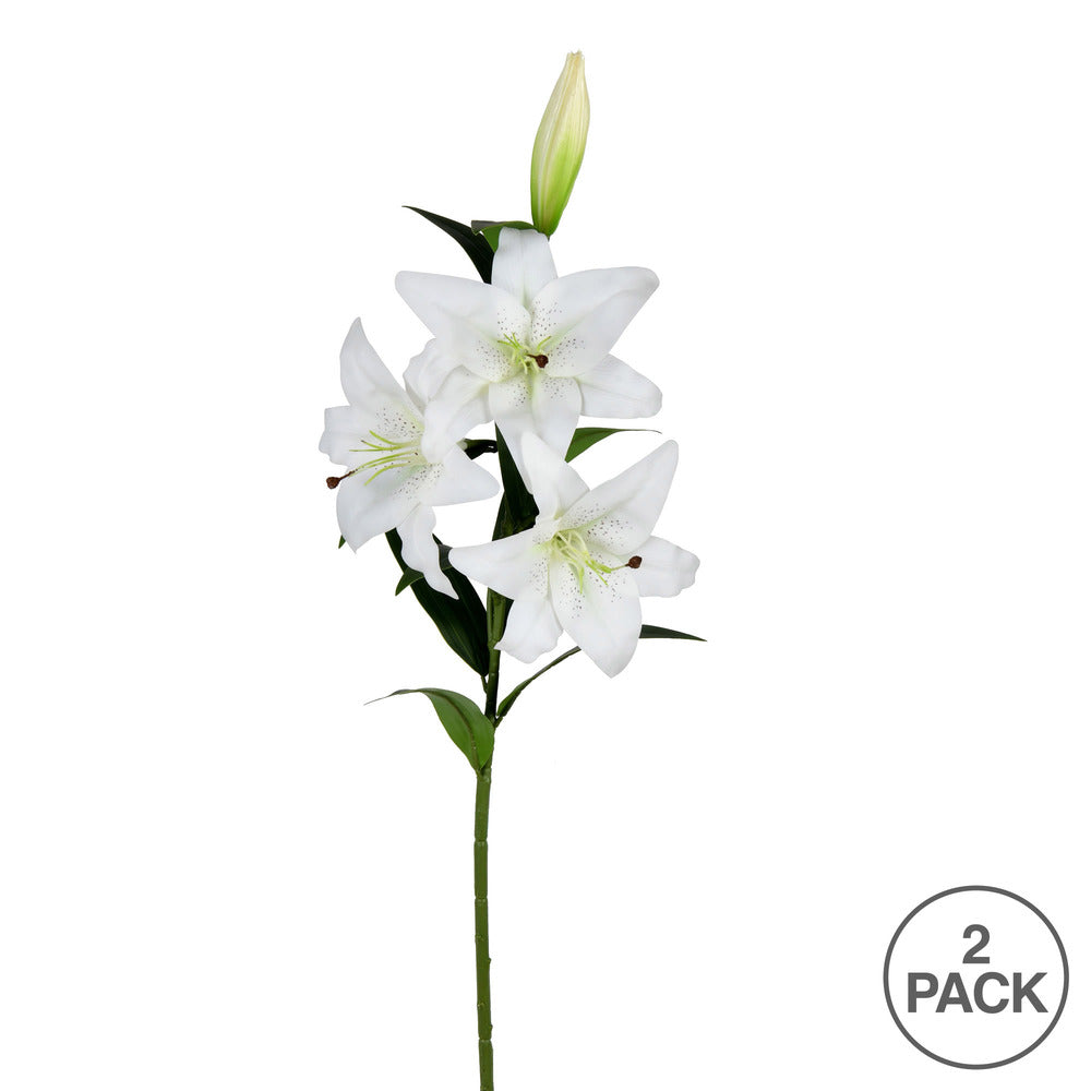 Vickerman 36'' Artificial White Real Touch Lily Spray. Includes 2 sprays per pack.