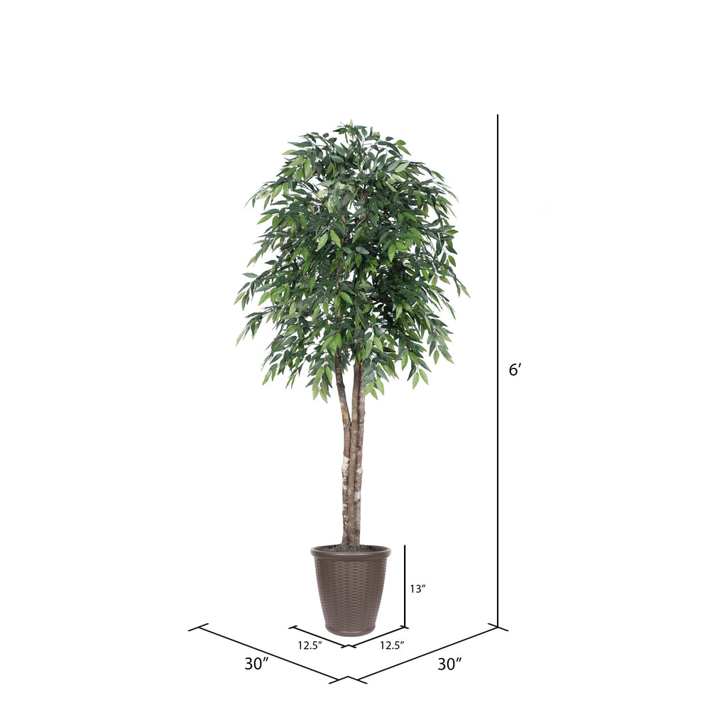 Vickerman 6' Artificial Green Smilax Deluxe Tree Brown Round Plastic Container..