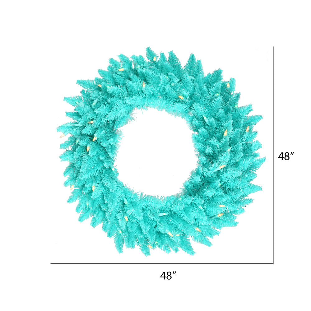 Vickerman 48" Aqua Fir Artificial Christmas Wreath Aqua Dura-Lit LED lights.