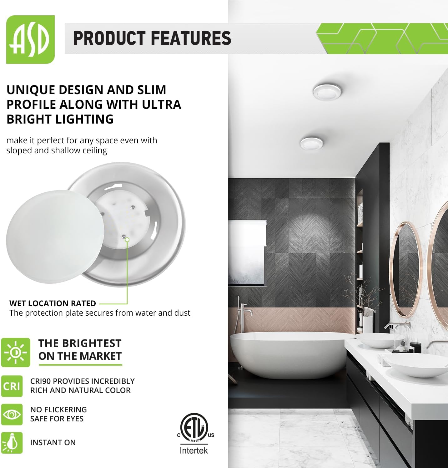 ASD Lighting LED Disk Light 4" 10W 3000K Dimmable Brushed Nickel ETL