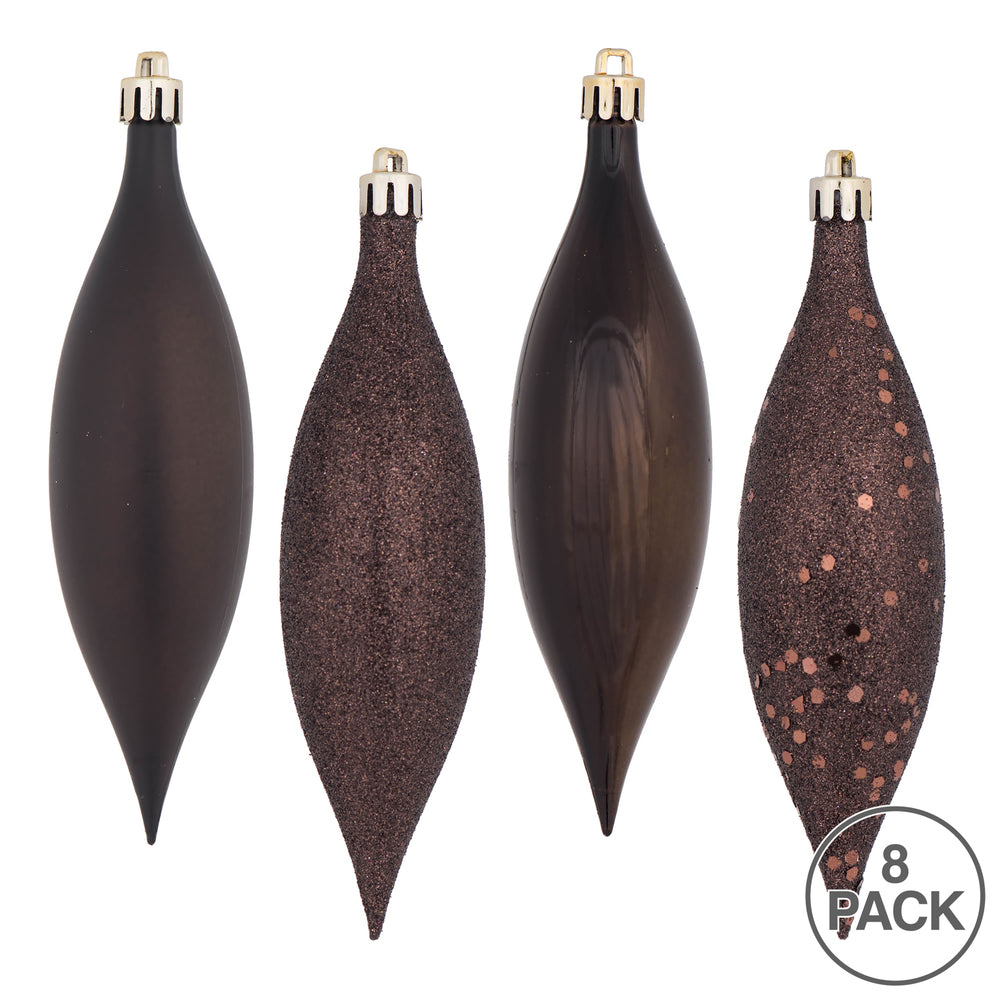 Vickerman 5.5" Chocolate Finial Drop Christmas Ornament Assorted 4 Finish 8 per Pack