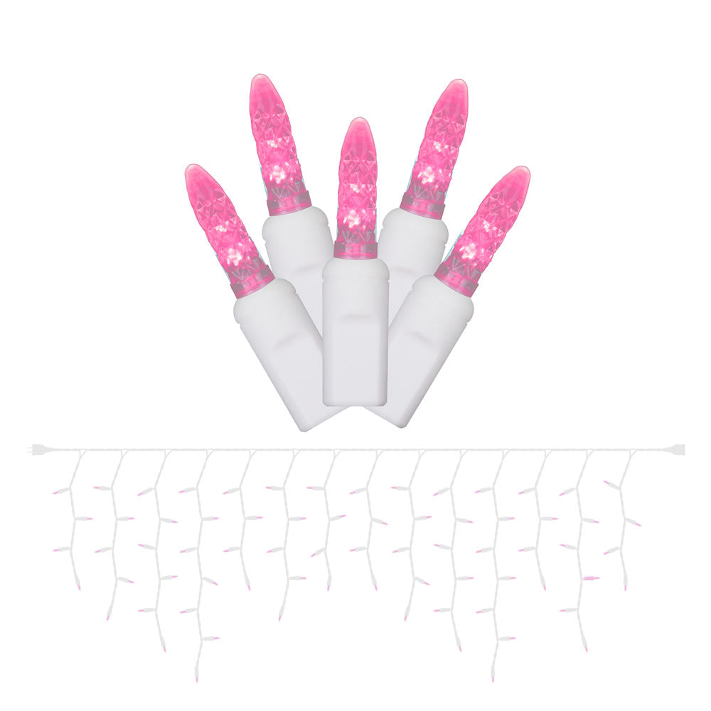 Vickerman 70 Magenta Twinkle M5 LED Icicle Light on White Wire 9' Light Strand.